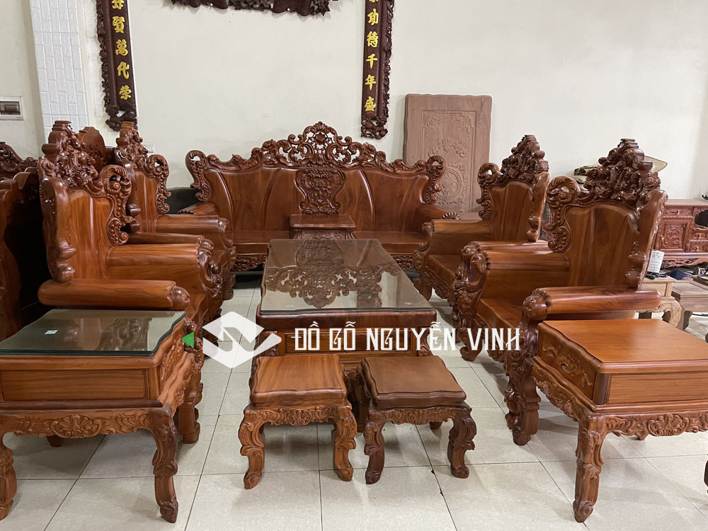 Bộ bàn ghế Sofa hoàng gia tân cổ điển gỗ gõ đỏ mới | Đồ Gỗ Nguyễn Vinh