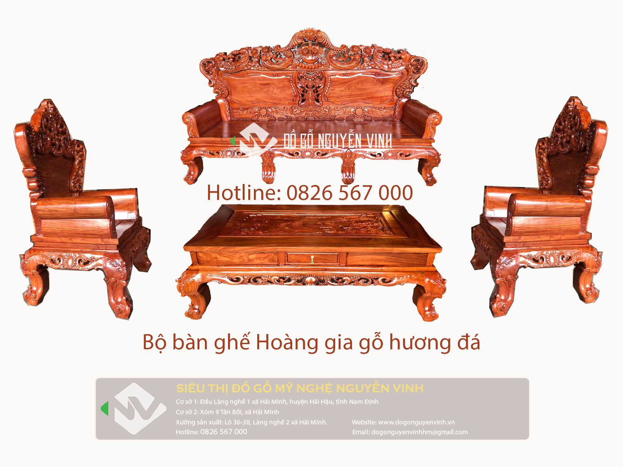Bộ bàn ghế phòng khách hoàng gia gỗ hương đá của chúng tôi sẽ làm cho không gian phòng khách của bạn trở nên hoành tráng và sang trọng hơn bao giờ hết. Chúng tôi cam kết cung cấp cho bạn những sản phẩm chất lượng cao và độc đáo nhất.