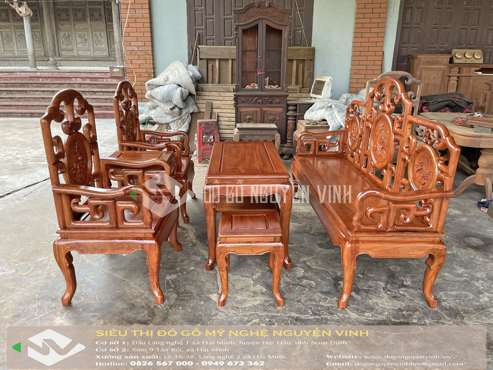 Bộ bàn ghế móc mỏ gỗ hương đá tựa đục tứ quý | Đồ Gỗ Nguyễn Vinh